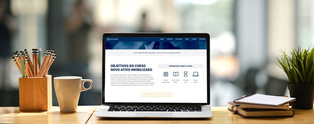 tela de computador mostrando página para se matricular no curso de ativo imobilizado da afixcode