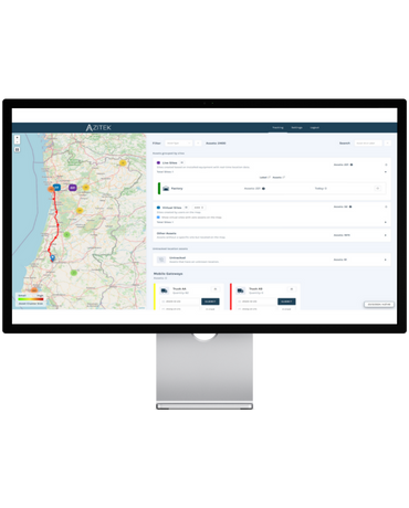 Dashboard dos sistemas da Afixcode exibindo mapa de localização e monitoramento de ativos em plataforma de gestão