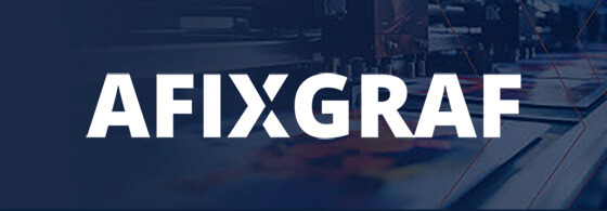 Logotipo AfixGraf sobre fundo industrial representando a marca AfixGraf